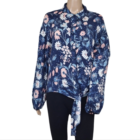 International Concepts Printed Tie-Hem Floral Top - Picture 1 of 6